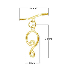 18K Gold Overlay Swirl Toggle Clasp with curved bar, handcrafted in India