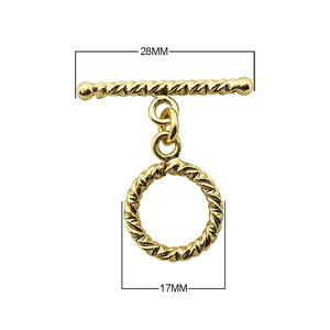 18K Gold Overlay Rope Toggle Clasp with twisted loop and bar, handcrafted in India
