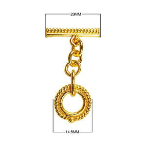 18K Gold Overlay Rope Chain Toggle Clasp with polished finish, handcrafted in India