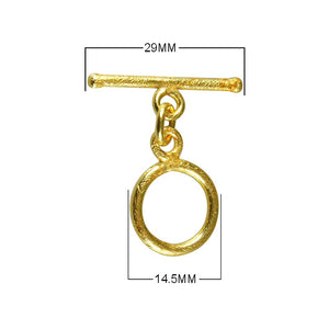 18K Gold Overlay Textured Toggle Clasp with polished golden finish, handcrafted in India