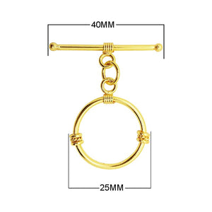 18K Gold Overlay Round Toggle Clasp with wire detailing, handcrafted in India