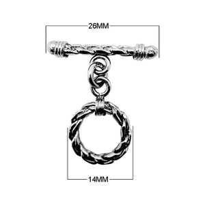 Black Rhodium Overlay braided toggle clasp with textured bar, handcrafted in India for wholesale jewelry findings.