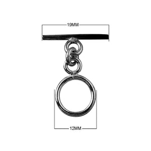 Black Rhodium Overlay simple circular toggle clasp with sleek bar, handcrafted in India for wholesale jewelry findings.