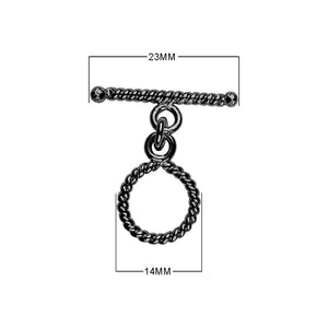 Black Rhodium Overlay rope twist toggle clasp, handcrafted in India for wholesale jewelry findings.