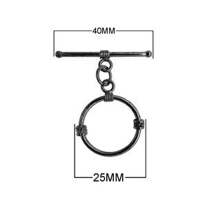 Wholesale Black Rhodium Overlay circular toggle clasp with wrapped detailing, handcrafted in India.