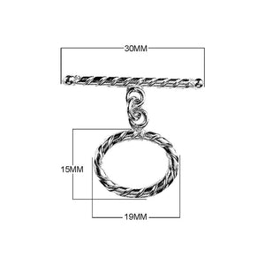 Wholesale Black Rhodium Overlay twisted oval toggle clasp with matching bar, handcrafted in India.
