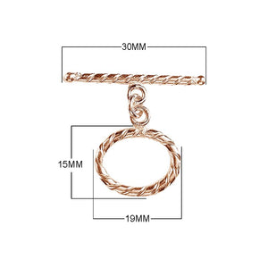 Rose Gold Overlay toggle clasp with rope-textured oval loop and polished bar for wholesale jewelry components.