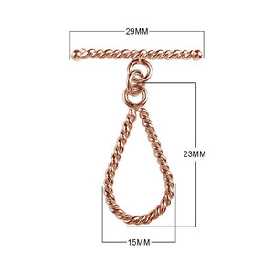 Rose Gold Overlay toggle clasp with rope-textured teardrop loop and twisted bar for wholesale jewelry findings.