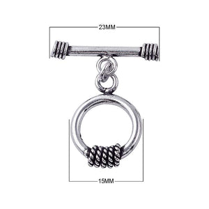 Silver Overlay rope-edge toggle clasp for wholesale jewelry findings, handcrafted in Bali with polished and oxidized finish.