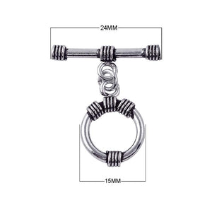 Silver Overlay multi-band toggle clasp with circular wrapped ring and bar, wholesale Bali jewelry finding for bracelets and necklaces.