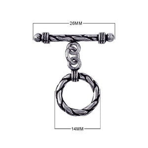 Silver Overlay braided circle toggle clasp with matching bar, wholesale Bali jewelry finding for bracelets and necklaces.