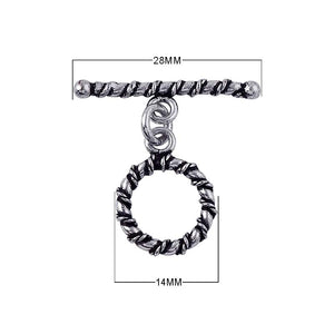 Silver Overlay twisted rope toggle clasp with circular ring and bar, wholesale Bali jewelry finding for bracelets and necklaces.