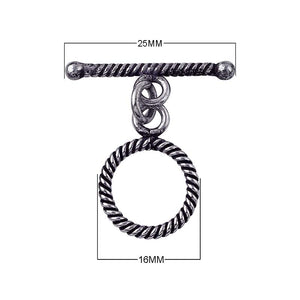 Silver Overlay rope-edge toggle clasp in antique oxidized finish, wholesale jewelry finding handcrafted in Bali.