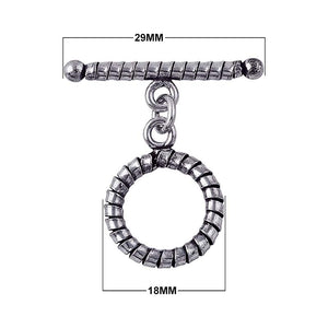 Silver Overlay ridged toggle clasp in oxidized antique finish, wholesale jewelry finding handcrafted in Bali.