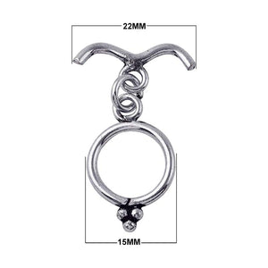 Silver Overlay V-bar toggle clasp with circular beaded ring in antique oxidized finish, wholesale jewelry finding handcrafted in Bali.