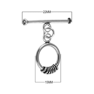 Silver Overlay round toggle clasp with coil wire accent and straight bar, wholesale jewelry finding for bracelets and necklaces.