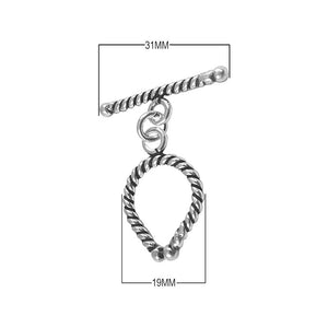 Silver Overlay rope-edge toggle clasp in bulk, handcrafted in Bali, Indonesia – twisted loop and bar design for secure jewelry fastening.