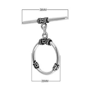 Silver Overlay ornate oval toggle clasp in bulk, handcrafted in India – decorative loop and bar design for jewelry making supplies.