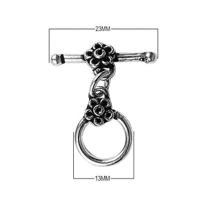 Silver Overlay floral toggle clasp with round loop and flower motif accents, handcrafted jewelry finding for wholesale buyers, handcrafted in India.