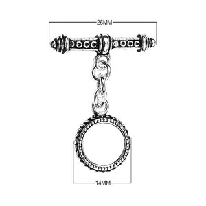 Silver Overlay toggle clasp with circular rope-edge ring and dotted bar design, handcrafted jewelry finding from India for bulk wholesale.