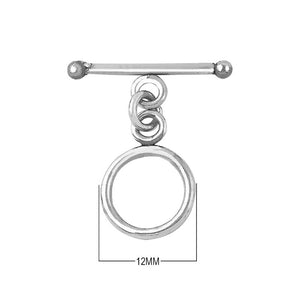 925 Sterling Silver toggle clasp with polished round ring and bar, wholesale jewelry findings India