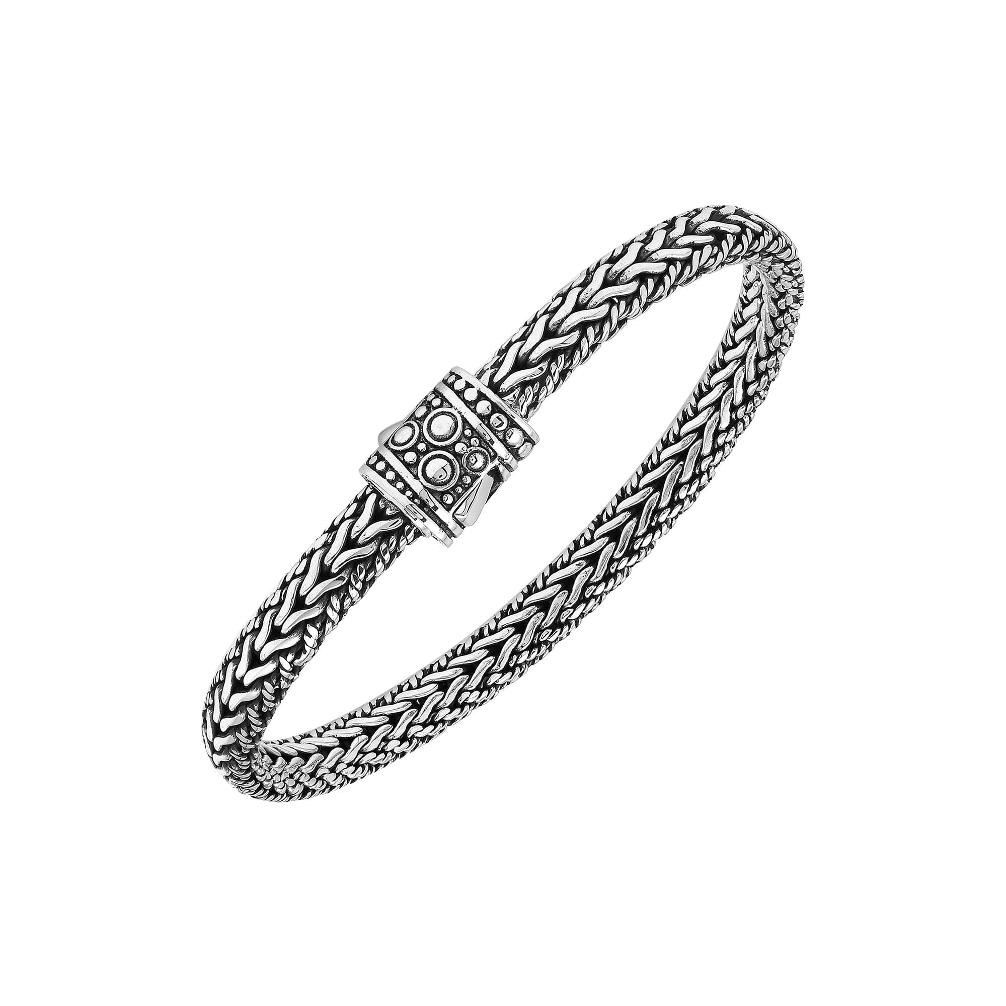 925 Sterling Silver woven bracelet with Balinese detailing and push lock clasp