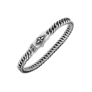 Sterling silver curb chain bracelet with diamond pattern clasp handcrafted in Bali