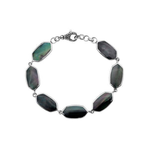 Silver Bracelet With Black Shell And Lobster Lock In 925 Sterling Silver For Wholesale