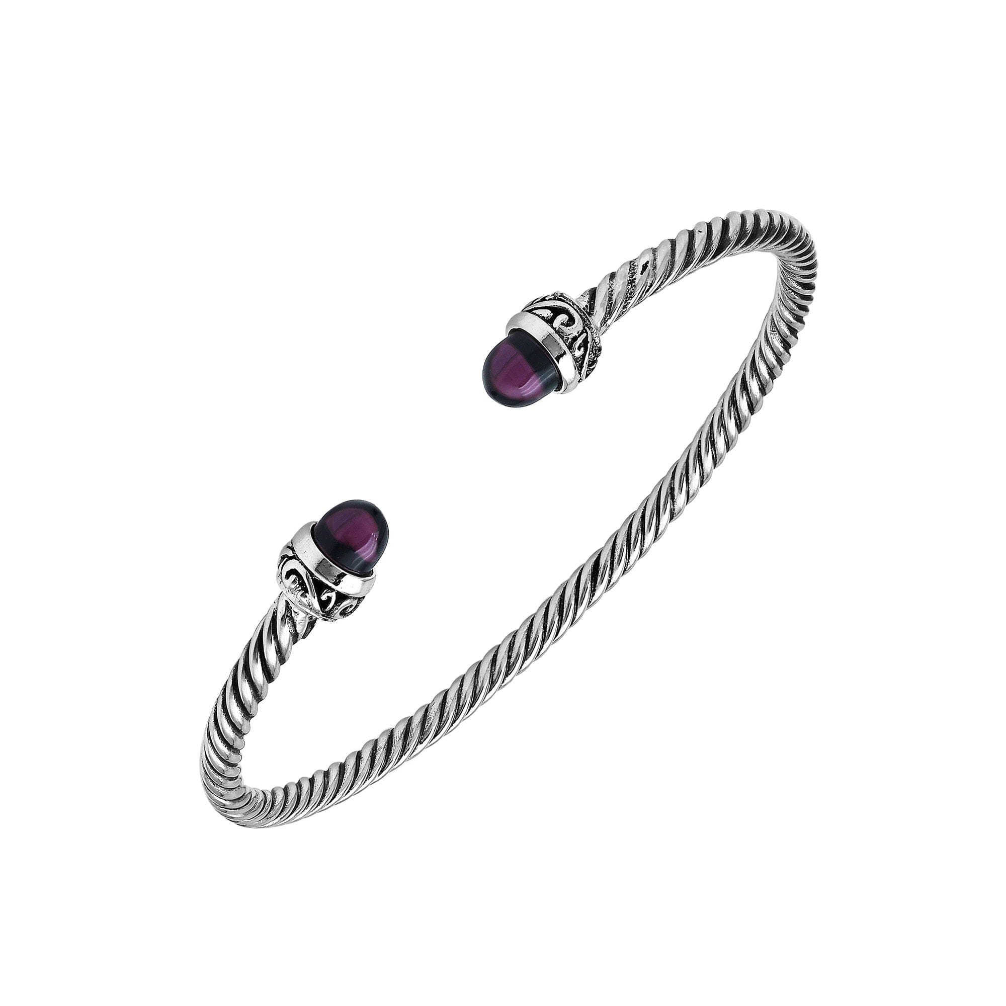 Silver Bangle With Amethyst Quartz In 925 Sterling Silver For Wholesale