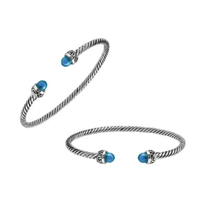 Silver Bangle With Blue Topaz Quartz In 925 Sterling Silver For Wholesale