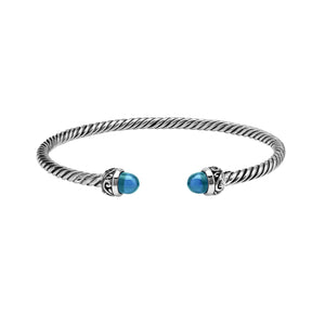 Silver Bangle With Blue Topaz Quartz In 925 Sterling Silver For Wholesale