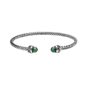 Silver Bangle With Green Amethyst Quartz In 925 Sterling Silver For Wholesale