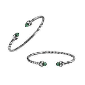Silver Bangle With Green Amethyst Quartz In 925 Sterling Silver For Wholesale