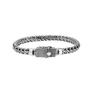 Wholesale sterling silver oxidized Bali weave bracelet with ribbed clasp handcrafted in Bali, Indonesia.