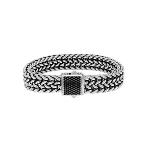 Wholesale sterling silver oxidized Bali weave bracelet with black cubic zirconia clasp handcrafted in Bali, Indonesia.