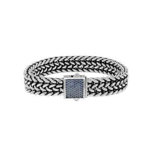 Sterling Silver Sapphire Quartz Pave Square Chain Bracelet Handcrafted In Bali