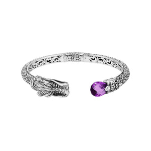 Wholesale sterling silver dragon head cuff bracelet with amethyst quartz handcrafted in Bali