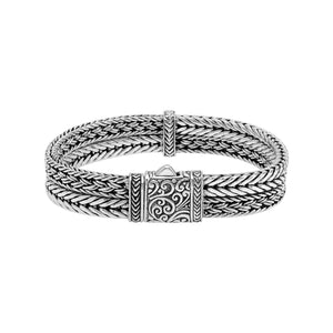 Wholesale sterling silver triple wheat chain cuff bracelet handcrafted in Bali