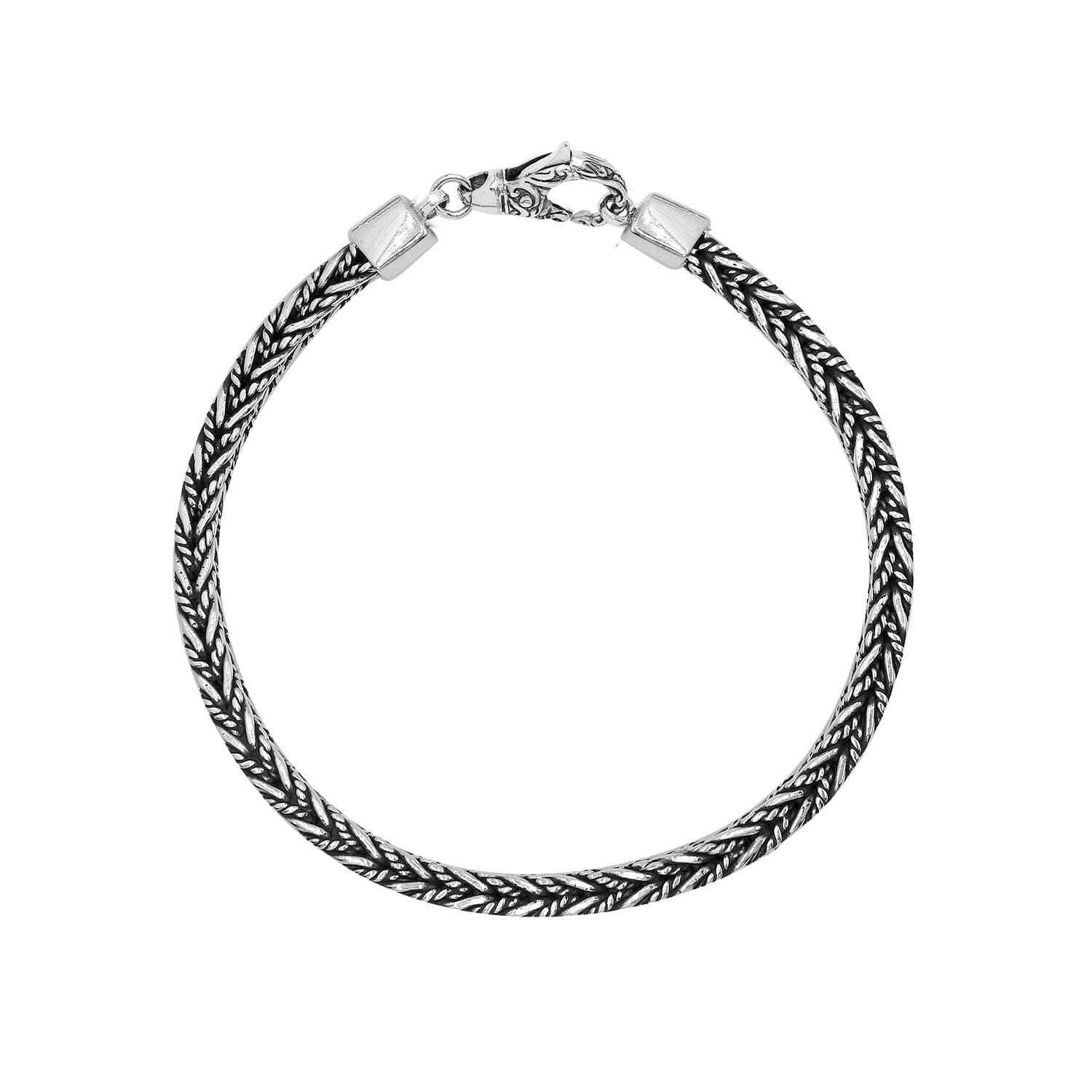 Sterling silver wheat chain bracelet with oxidized finish and hook clasp handcrafted in Bali.