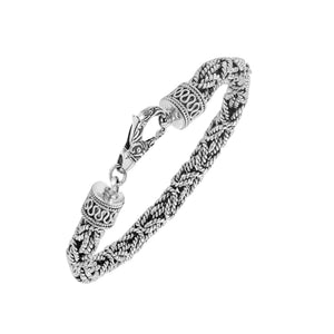 Wholesale sterling silver bracelet featuring a handcrafted 6MM Balinese woven chain with oxidized highlights and a secure lobster lock suitable for catalog and bulk listings.
