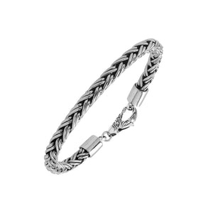 Sterling silver round wheat chain bracelet with oxidized finish and hook clasp handcrafted in Bali.