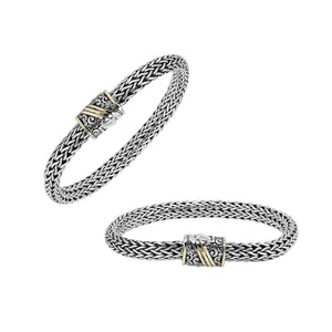 Sterling Silver & 18K Gold Bali Wheat Chain Bracelet With Ornate Scrollwork Dual-Tone Clasp And Handcrafted Balinese Detailing