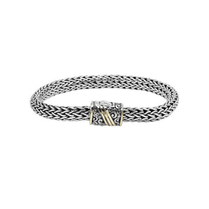 Sterling Silver & 18K Gold Bali Wheat Chain Bracelet With Ornate Scrollwork Dual-Tone Clasp And Handcrafted Balinese Detailing