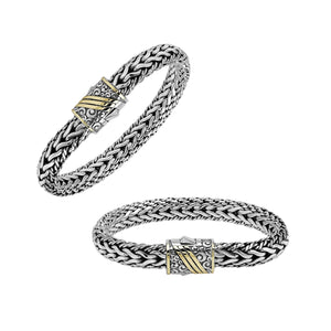 Sterling Silver & 18K Gold Bali Wheat Chain Bracelet Featuring Swirl Engraved Dual-Tone Clasp And Handcrafted Artisan Detailing