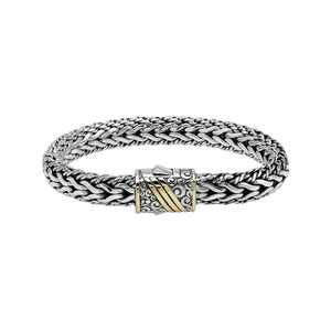 Sterling Silver & 18K Gold Bali Wheat Chain Bracelet Featuring Swirl Engraved Dual-Tone Clasp And Handcrafted Artisan Detailing