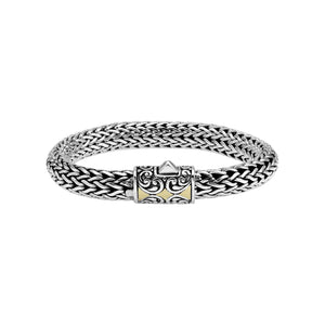 Sterling Silver & 18K Gold Bali Wheat Chain Bracelet With Swirl Pattern Dual-Tone Clasp And Handcrafted Balinese Detailing