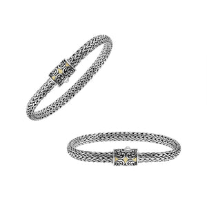 Sterling Silver & 18K Gold Bali Wheat Bracelet Featuring Swirl Engraved Dual-Tone Clasp And Detailed Balinese Artisan Weave