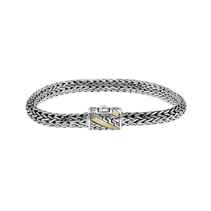 Sterling Silver & 18K Gold Bali Wheat Bracelet Featuring Angled Stripe Dual-Tone Clasp With Handcrafted Balinese Weave