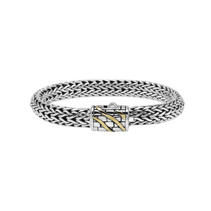 Sterling Silver & 18K Gold Bali Wheat Bracelet With Angled Wave Dual-Tone Clasp And Handcrafted Balinese Weave Detailing