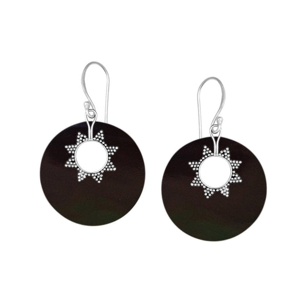 AE-1050-SHB Sterling Silver Earring With Round Shape Black Shell Jewelry Bali Designs Inc 